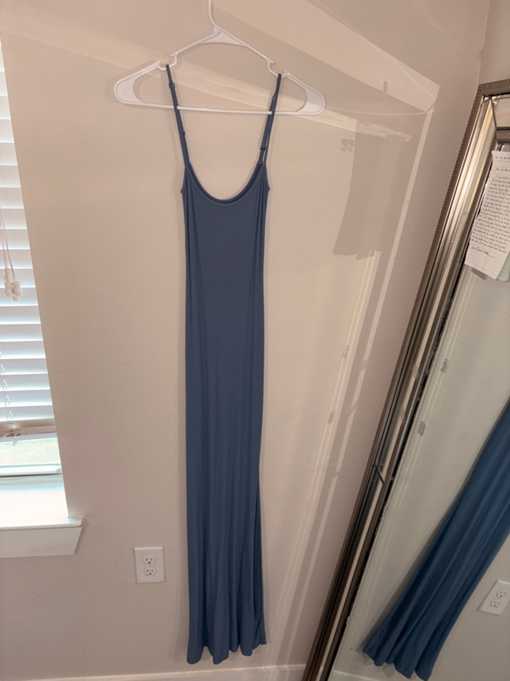 Women's Slate Blue Maxi Slip Dress - Lightweight Spaghetti Strap